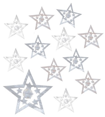 Hvězda dřevěná s lepíkem 4 cm, 12 ks