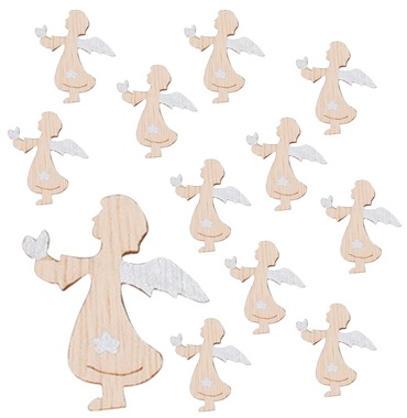 Dřevění andělé s lepíkem 4 cm, 24 ks