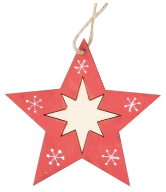 Dřevěná hvězda na zavěšení 11 cm, červená