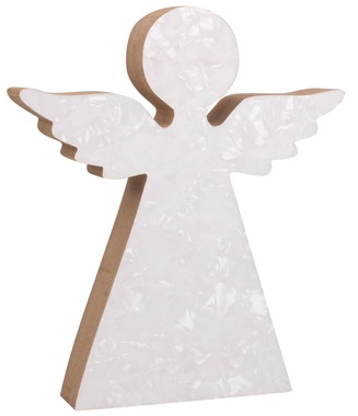 Dřevěný anděl na postavení bílý 15 cm 