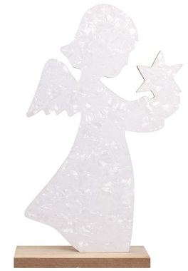Dřevěný anděl na postavení bílý s hvězdou 21 cm 