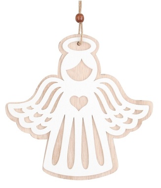 Dřevěný anděl na zavěšení se srdíčkem 15 cm 