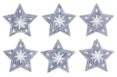 Filcové hvězdy na kolíčku šedé 5 cm, 6 ks 