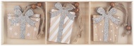 5554 Dřevěné dárky na zavěšení stříbrné glitry 8 cm, 6 ks v krabičce -1