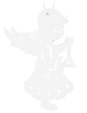 Dřevěný anděl na zavěšení 12 cm, bílý