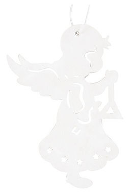Dřevěný anděl na zavěšení 10 cm, bílý