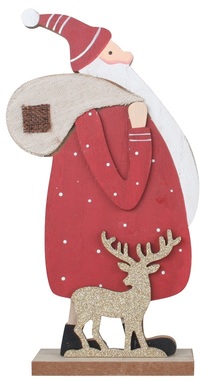 Santa dřevěný s vakem na postavení 12,5 x 23,5 cm