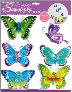 Samolepky na zeď 30,5 x 30,5 cm, modrozelení motýli s pohyblivými křídly