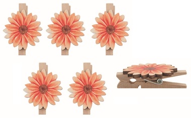 Květina dřevěná oranžová 3 x 3 x 0,2 cm na kolíčku, 5 ks
