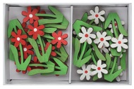 7122 Kytky dřevěn&eacute; b&iacute;l&eacute; a červen&eacute; 2 x 3,5 x 0,2 cm s lep&iacute;kem, 24 ks v krabičce-2