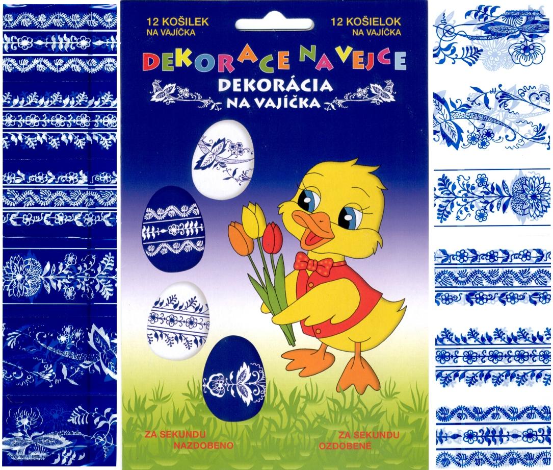 Smršťovací dekorace na vejce 12 ks, modro-bílé vzory (731)