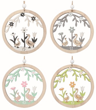 Velikonoční dekorace Husy v kruhu ze dřeva10 x 10 x 0,5 cm na zavěšení