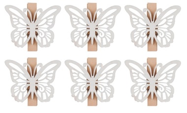 Motýli dřevění na kolíčku 4 cm, 6 ks v sáčku