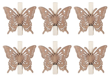 Motýli dřevění na kolíčku 6 cm, 6 ks v sáčku