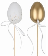 Vajíčko metalické zlatá a bílá 6 cm + špejle 
