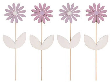 Kytička dřevěná na špejli s pohyblivým květem růžová, fialová