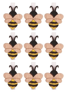 Včelka dřevěná na kolíčku 4,5 cm, 9 ks v sáčku