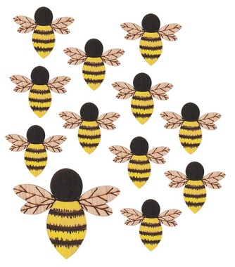 Včela dřevěná s lepíkem 4 cm, 12 ks v sáčku
