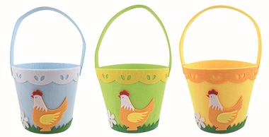 Košík z filcu s dekorem Slepice 17 x 15 x 17 cm + poutko