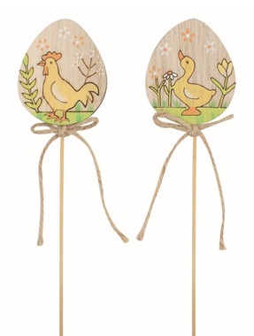 Vajíčko s husou nebo kohoutem dřevěné 4,5 x 5,5 x 0,5 cm + špejle