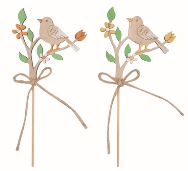 Pták na větvi dřevěný 6 x 7 x 0,5 cm + špejle