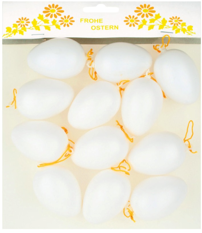 Vajíčka plastová na zavěšení 6 cm, 12 ks v sáčku, bílá (8230)