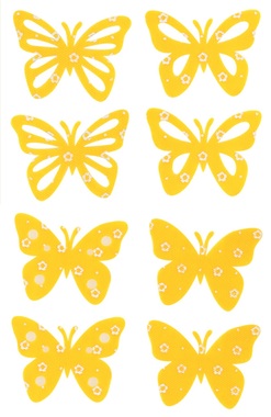 Motýl filcový žlutý 6 cm, 8 ks v sáčku