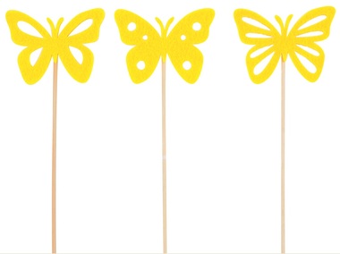 Motýl filcový žlutý zápich 7 cm + špejle