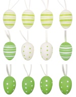 9905 Vajíčka plastová zelená na zavěšení 4 cm, 12 ks v sáčku se 2 kytičkami-1