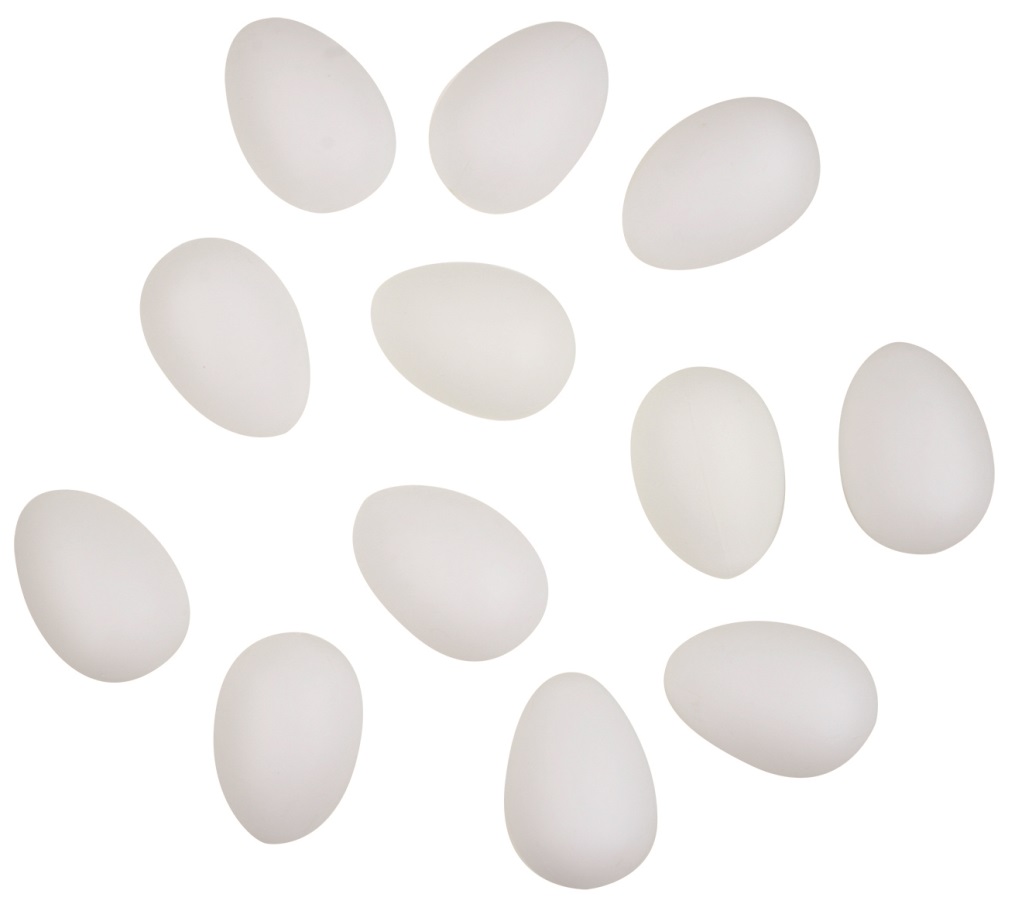 Vajíčka bílá k dozdobení plastová 6 cm,bez šňůrky,12 ks v sáčku
