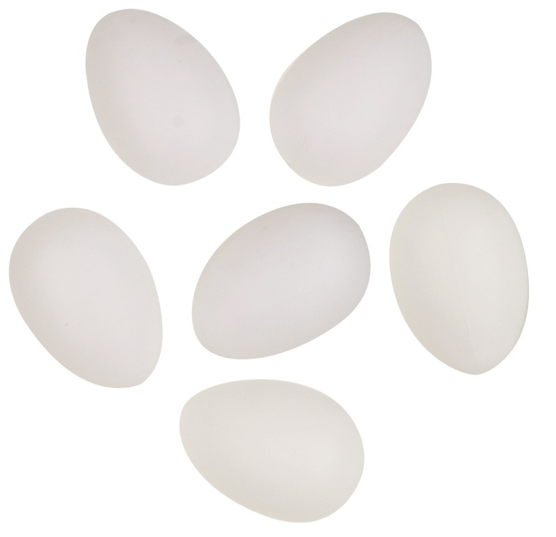 Vajíčka bílá k dozdobení plastová 8 cm,bez šňůrky,6 ks v sáčku