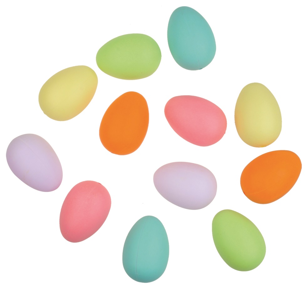 Vajíčka barevná pastel plastová 6 cm bez šňůrky,12 ks v sáčku