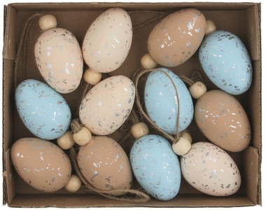 Vajíčka se třpytem plastová na zavěšení 4 cm, 12 ks v krabičce