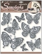 10073 Samolepky na zeď motýli se zrcadlovým efektem a černou glitrovou konturou 40x31cm-1