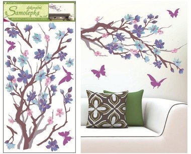 Samolepky na zeď Purpurovo-fialová větvička 60 × 32 cm
