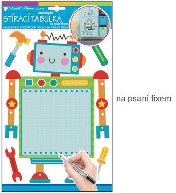 Samolepka tabulka na psaní fixem robot 30x21cm