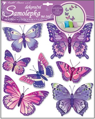 Samolepky na zeď 3D efekt Fialoví motýli 30,5 × 30,5 cm