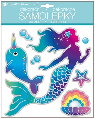 Samolepky za zeď 3D efekt třpytivá Mořská panna 25 x 31 cm