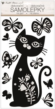 Samolepka na zeď prostorová kočka s motýly 24 x 47 cm
