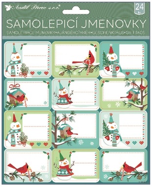 Samolepicí jmenovky na dárky 18 x 22 cm s glitry, 24 ks