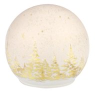Svítící skleněná koule s motivem krajiny – bílá, o 10 x 11 cm, teplá bílá, 10 LED, časovač