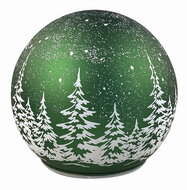 11723 Sv&iacute;t&iacute;c&iacute; skleněn&aacute; koule s motivem krajiny &ndash; zelen&aacute;, o 12 x 11 cm, tepl&aacute; b&iacute;l&aacute;, 10 LED, časovač-1