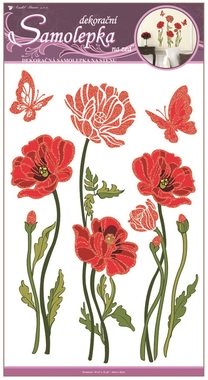 Samolepky na zeď s glitry Vlčí máky s motýly 50 × 32 cm
