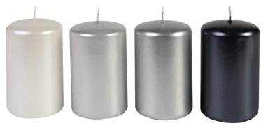 Šedé svíčky válcové lakované 60 × 100 mm, sada 4 ks – mix odstínů, výdrž až 30 h