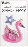 15039 Samolepka plastick&aacute; plněn&aacute; třpytkami -labuť 10,5 x 18 cm-1