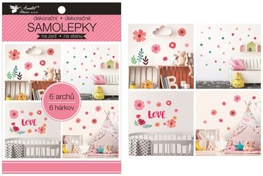 Samolepky na zeď v bloku Květiny, kolečka 16 × 23 cm, 6 listů