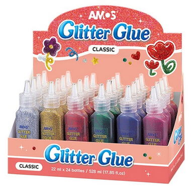 Glitrové lepidlo 22 ml - 24 ks po 6 barvách, display