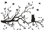 15501 Samolepka na zeď černá větev s kočkou  42 x 60 cm-1
