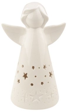 Anděl porcelánový s LED osvětlením,bílý s hvězdičkami 16 cm