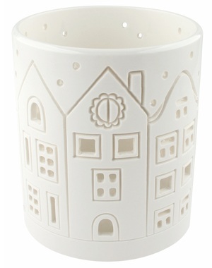 Svícen bílý porcelánový Domky 11 x 13,5 cm